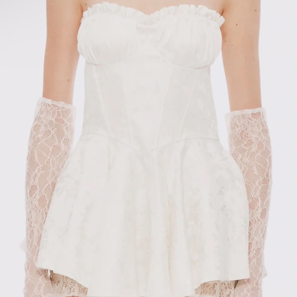 Nana Jacqueline Airina White Satin Dress with Lace Detail (Size M) NWT
